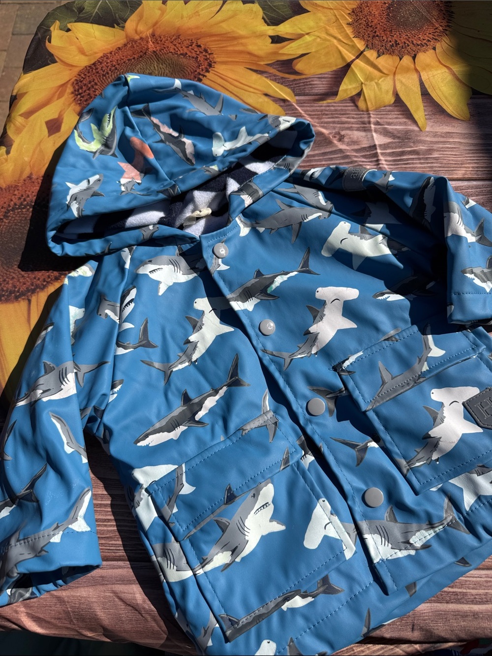 Hatley Blue Shark-Print Hooded Raincoat for Kids